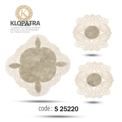 رومیزی مخمل 3 تکه طرح اطلسی - رنگ خاکی