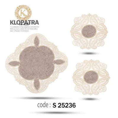 رومیزی مخمل 3 تکه طرح اطلسی - رنگ یاسی