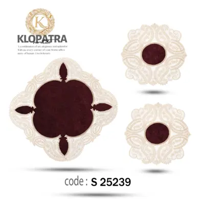 رومیزی مخمل 3 تکه طرح اطلسی - رنگ زرشکی