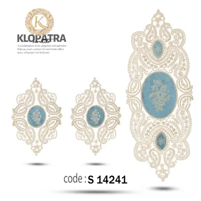 رومیزی 3 تکه طرح زنبق - رنگ آبی روشن