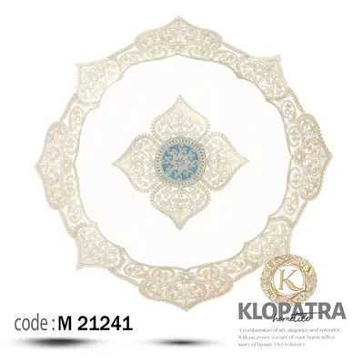 رومیزی مربع طرح الیزه - رنگ آبی روشن
