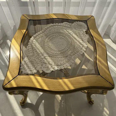 رومیزی عسلی تک طرح گندمی - رنگ سفید 