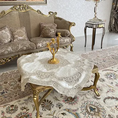 رومیزی مربع مخمل طرح اسمارتی - رنگ سفید