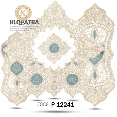 سرویس کامل رومیزی طرح چهارپر - رنگ آبی روشن